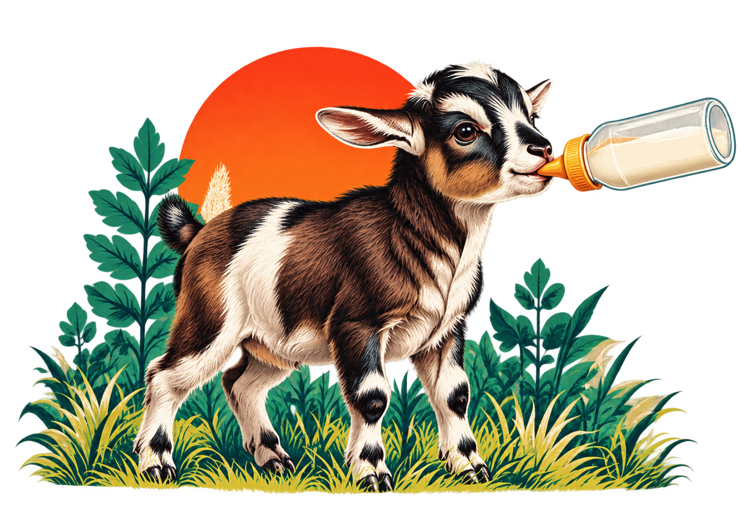 Baby goat drinking from a bottle